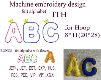 Machine embroidery designs.felt alphabet with flower. Monogram Fonts Embroidery letter Embroidery home pattern crown ITH for Hoop 8*11