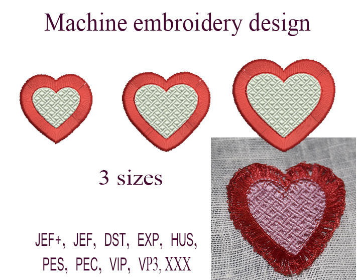 Machine embroidery designs. heart fringe embroidery design Etsy