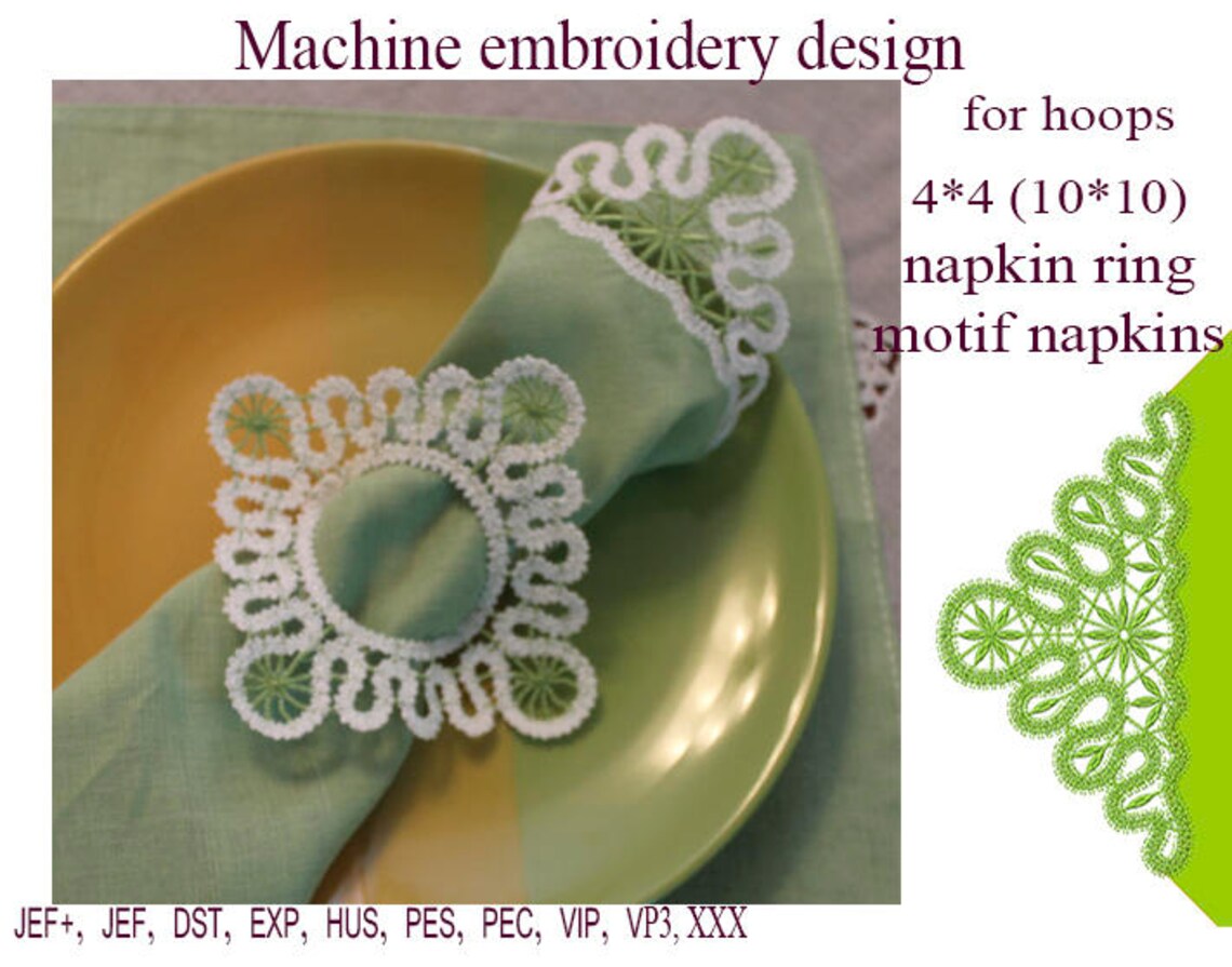 Machine embroidery designs motif napkins napkin ring lace Etsy