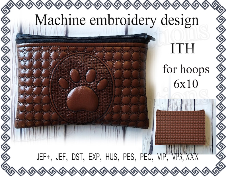 Ith Zippered Bag Dog Embroidery Ith Zippered Bag Dog Embroidery