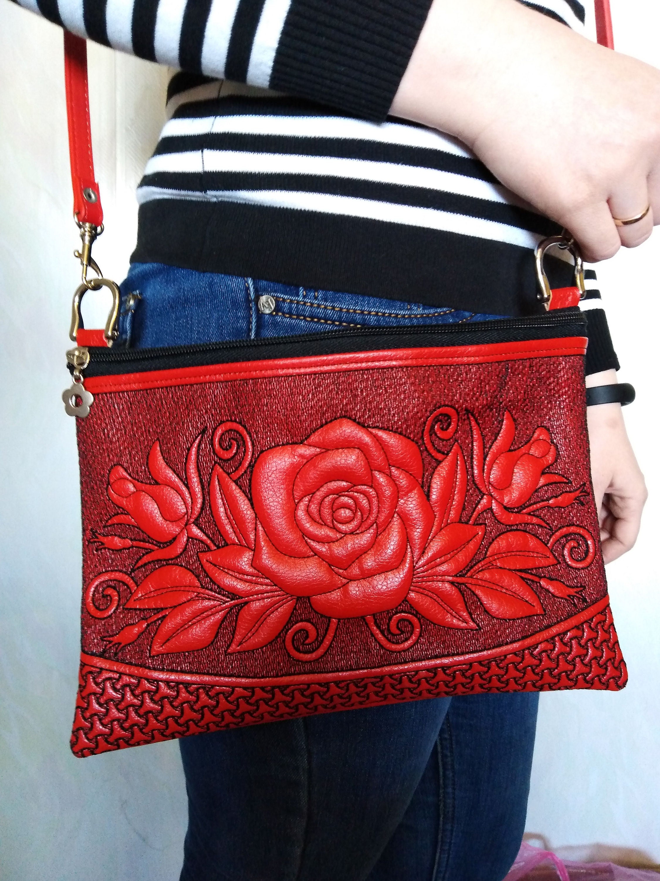Machine embroidery designs cosmetic bag Rose embroidery design Etsy