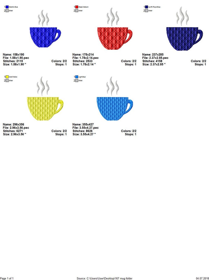 Mug Embroidery Designs. Tea Machine Embroidery Designs. Coffee Etsy