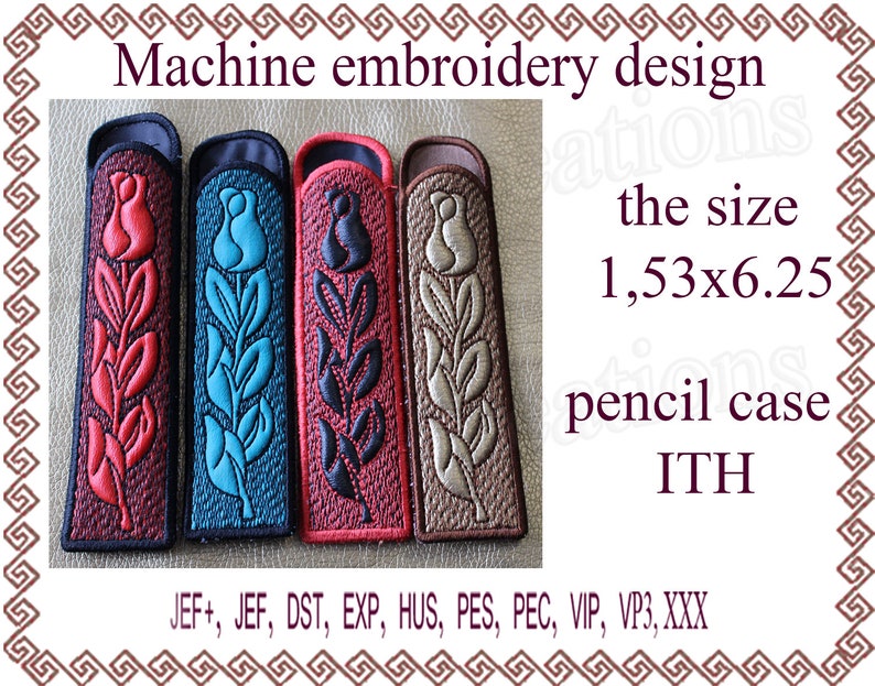 Pencil Case Machine Embroidery Designs Pen Holder. Rose Pen Etsy UK