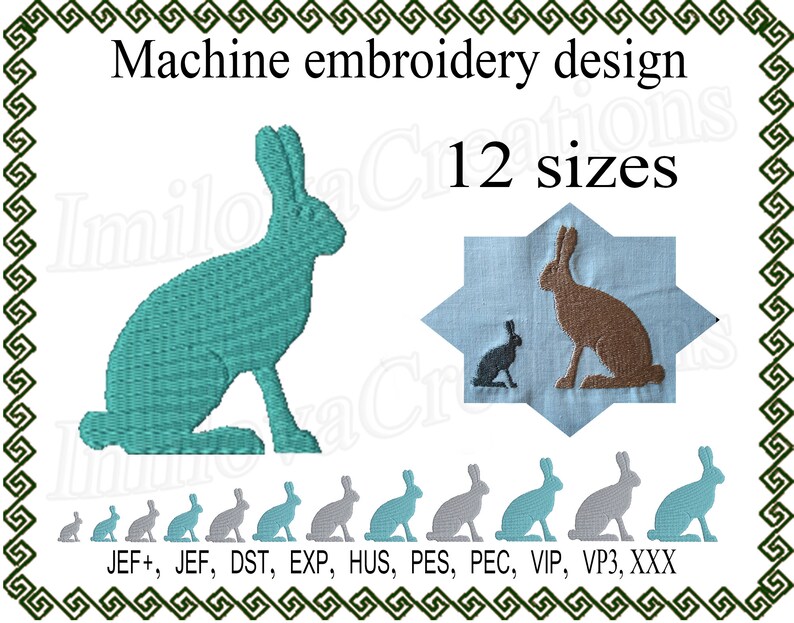 Machine Embroidery Design Silhouette rabbit Embroidery designs hare bunny embroidery designs Animal embroidery Mini hare embroidery design