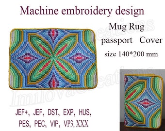 Machine embroidery designs. Passport cover In the Hoop. Bargello embroidery designs. Mug Rug ITH Embroidery Design. Instant Download.