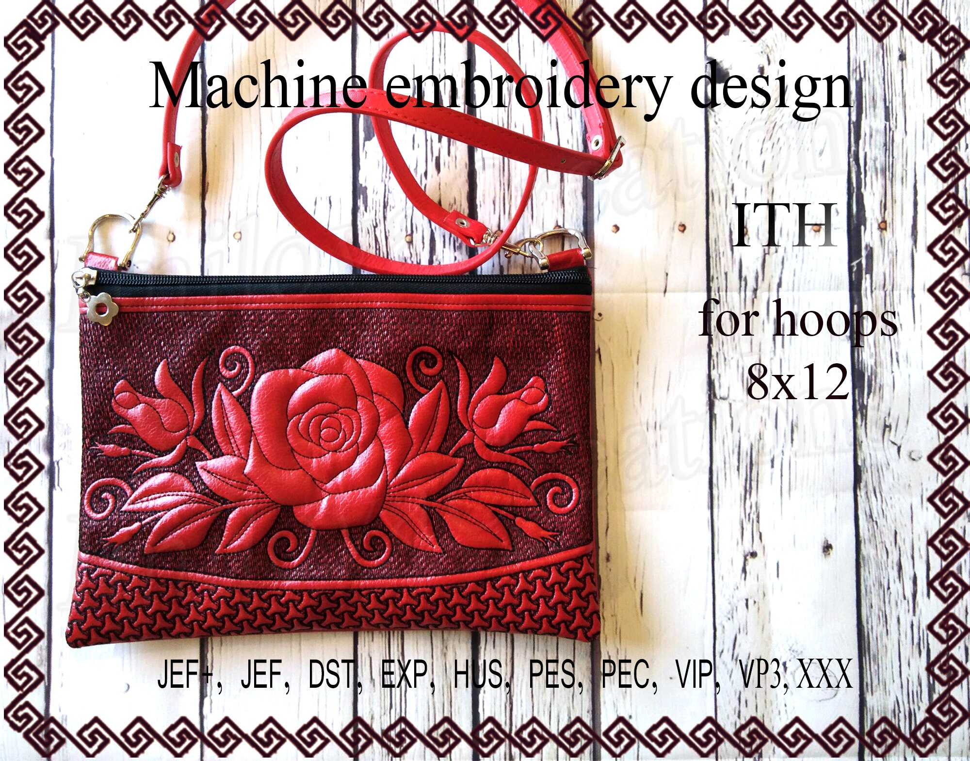 Machine embroidery designs cosmetic bag Rose embroidery design Etsy
