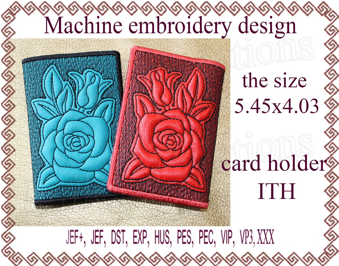 Card case machine embroidery design rose card holder case  etsy Card case machine embroidery design rose card holder case  etsy