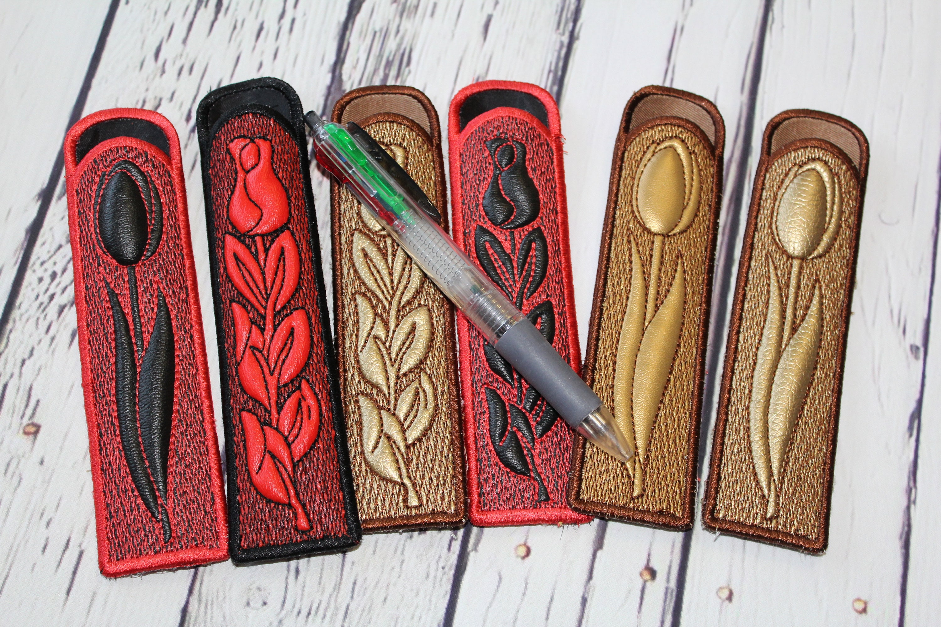 Pencil case Machine embroidery designs Pen Holder. Tulip Pen Etsy