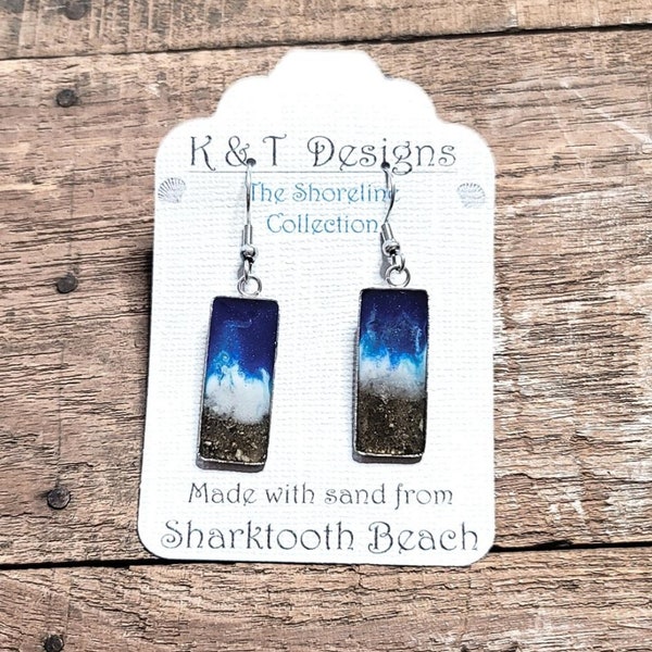 Georgia - Sharktooth Beach Sand Shoreline Rectangle Dangle Drop Earrings