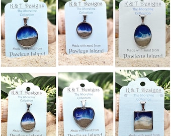 Pawley's Island Shoreline Engravable Pendants / Necklace - South Carolina Beach Sand Jewelry