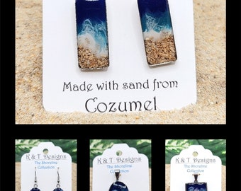 Cozumel Shoreline Beach Sand Pendant / Earrings - Mexico Beach Sand Jewelry