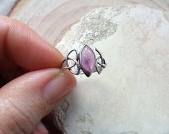 Silver ring with amethyst - Sterling silver celtic knot ring Handcrafted jewelry Elven jewelry Gift for her OOAK Gemstone jewellery