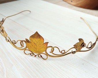 Gold color brass elven tiara with leaves - Leaves tiara, forest elf, elven crown, bridadl diadem