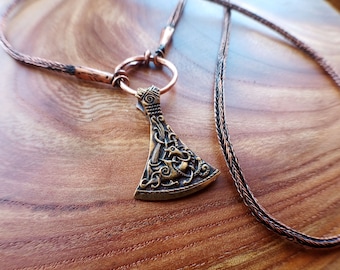 Viking brass mjolnir necklace for men - Mjolnir pendant Viking knit chain Handcrafted chain Unisex celtic copper wire necklace