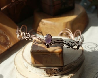Elfen Diadem aus Kupfer mit Amethyst - Kupfer Braut Kopfschmuck Handgefertigte Edelstein Krone Elfen Tiara