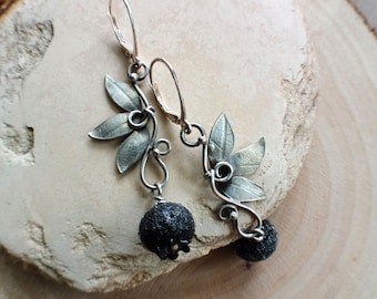 Silver blueberry earrings - Sterling silver light weight earrings Handcrafted jewelry Silver blueberry jewellery