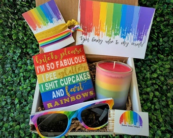 Pride gifts - Pride Gift Box - Rainbow - Handmade Candle - Gift for Her - Giftbox - Sunglasses - Rainbow Gift - Pride Month - Love is Love