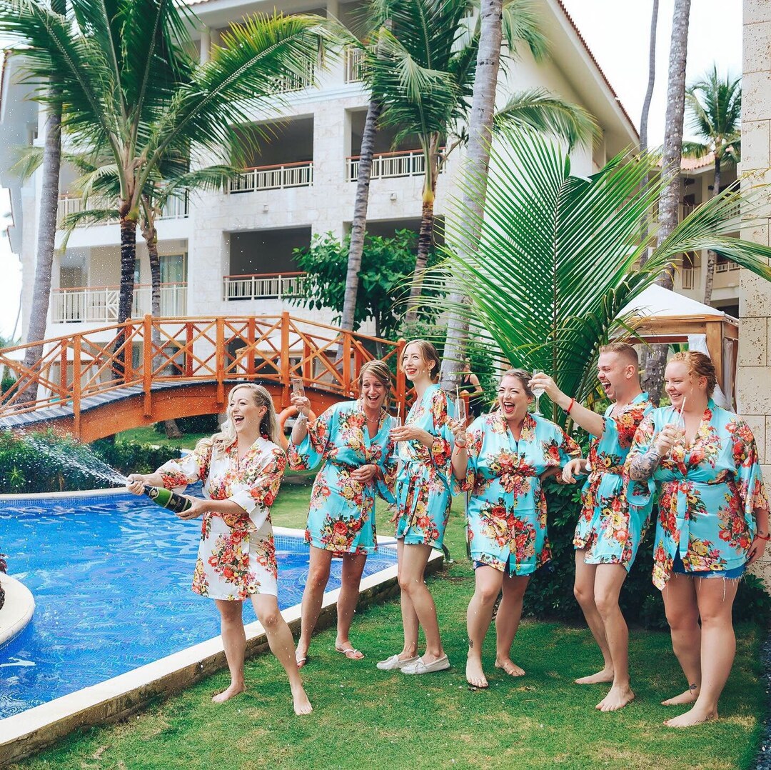 Light Blue Bridesmaid Robes Floral Satin Bridesmaid Robes Etsy