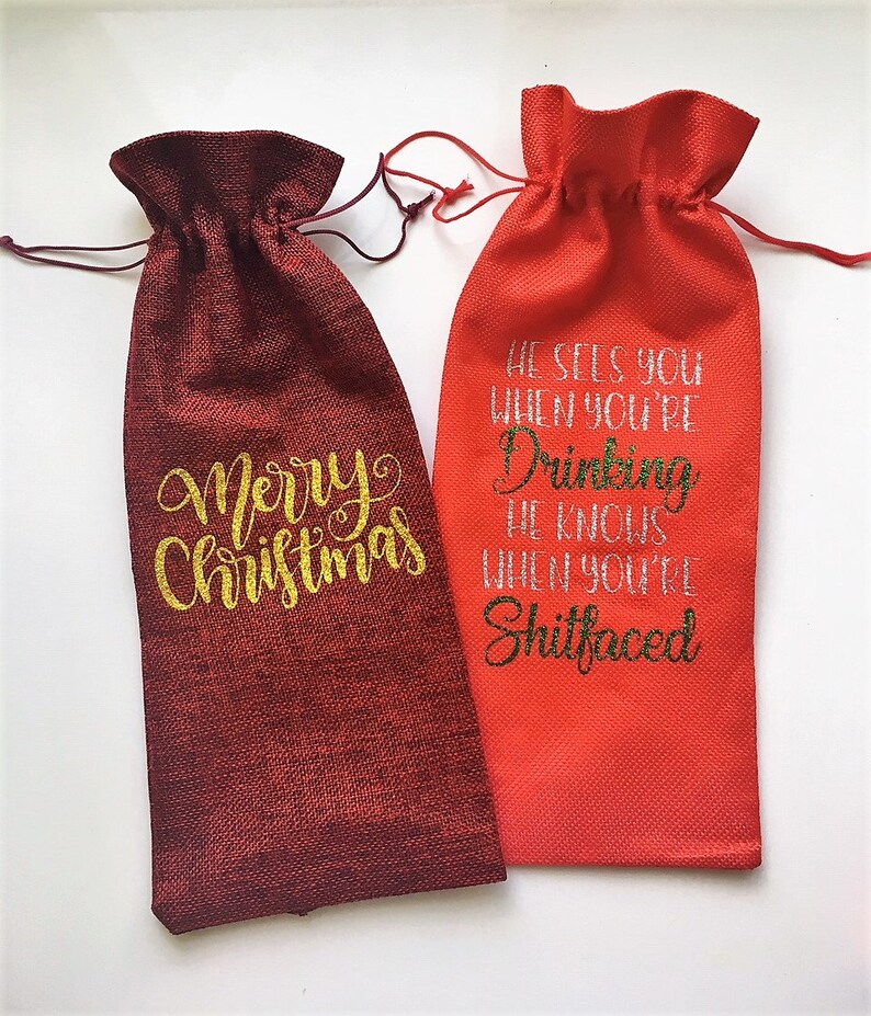 Wine Bag Merry Christmas Wine Bag Gift Liquor Bag Hostess Etsy