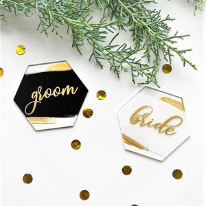Acrylic Place Cards, Bride &amp; Groom Place Cards, Hexagon Place Cards ...