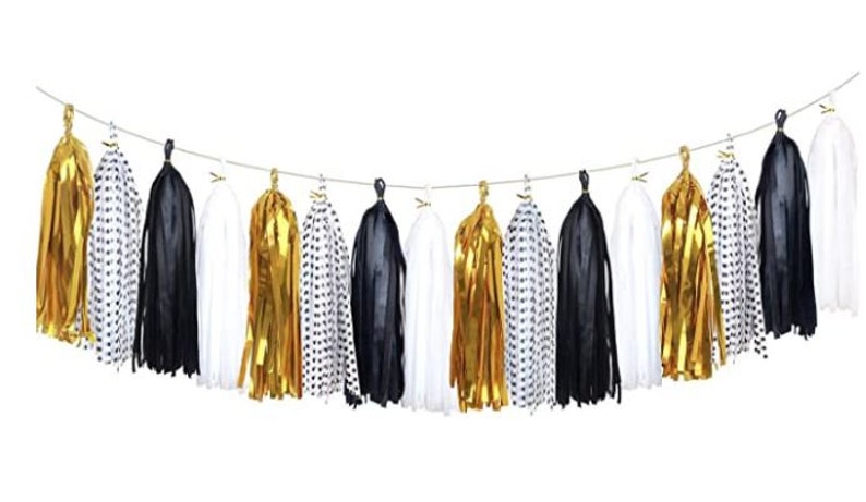 Bachelorette Gold Tissue Tassel Garland NYE Banner Tissue Tassel Banner Party Decorations 20 pc Tissue Tassel Banner Polka Dot