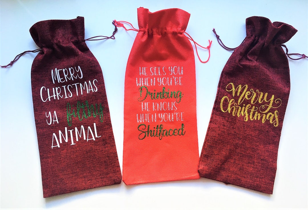 Wine Bag Merry Christmas Wine Bag Gift Liquor Bag Hostess Etsy