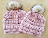 Mommy and Mini Me Bobble Beanie Set, Crochet Hat Set, Mom and Daughter Hats, Matching Beanie Set, Alex and Co Handmade
