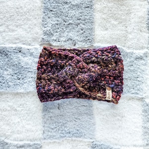 Handmade Crochet Wool Blend Headband: Purple Winter Ear Warmer