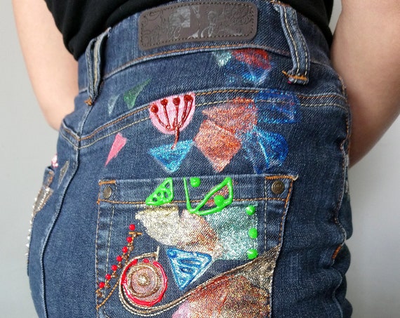 Hand-painted "Diams" denim skirt
