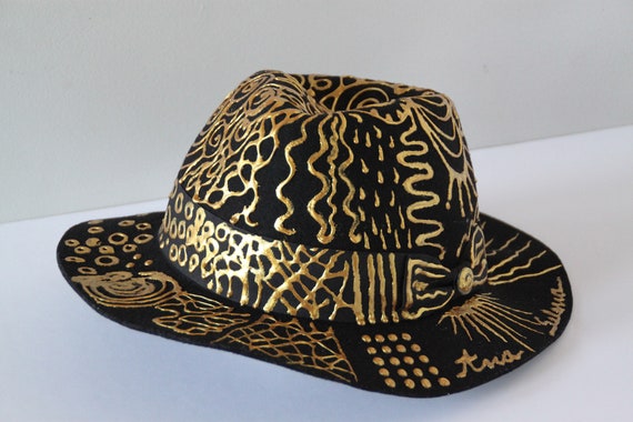 Abstract gold hat - hand-decorated