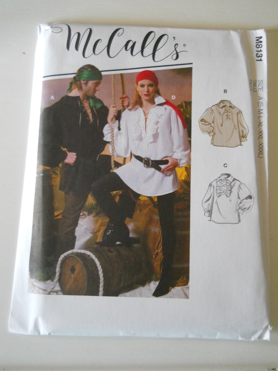 Unisex Pirate, Renaissance Tunic McCall's M8131 A (S-M-L-XL-XxL-XxxL) 2020 Sewing Pattern for Laced Costume, Cosplay Shirt, Optional Ruffle
