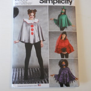 May include: Simplicity sewing pattern number S9350 for Halloween costumes. The pattern includes four different costumes: a clown, a witch, a vampire, and a ghost. The pattern is designed and printed in the USA.