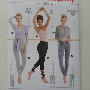 Raise the Barre Dance Wardrobe Simplicity 8424 A (XXS-XXL) New Sewing Pattern for Wrap Sweater, Cami, Leggings for Ballet, Work Out Clothing