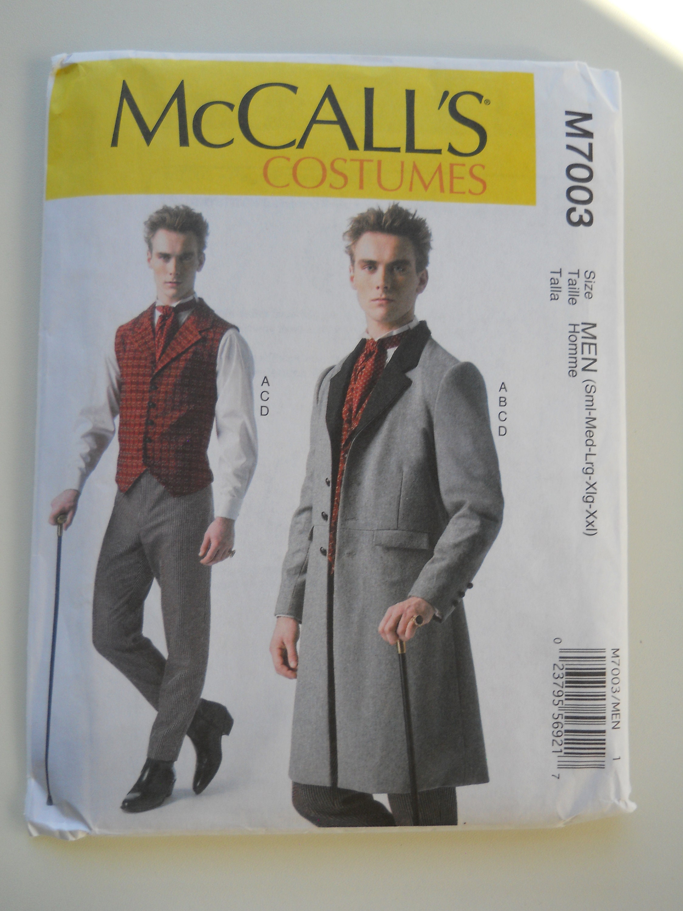 Victorian, Regency Era Men's Historic Suit & Coat McCall's M7003 MEN (S-M-L-XL-XXL) New Sewing Pattern, Lined Vest, Trousers, Cravat