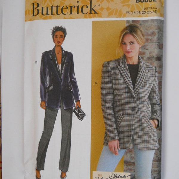 Semi-Fitted Lined Jacket Butterick B6862 B5 (8-10-12-14-16) OR Plus F5 (16-18-20-22-24) Sewing Pattern Palmer/Pletsch One Button Blazer