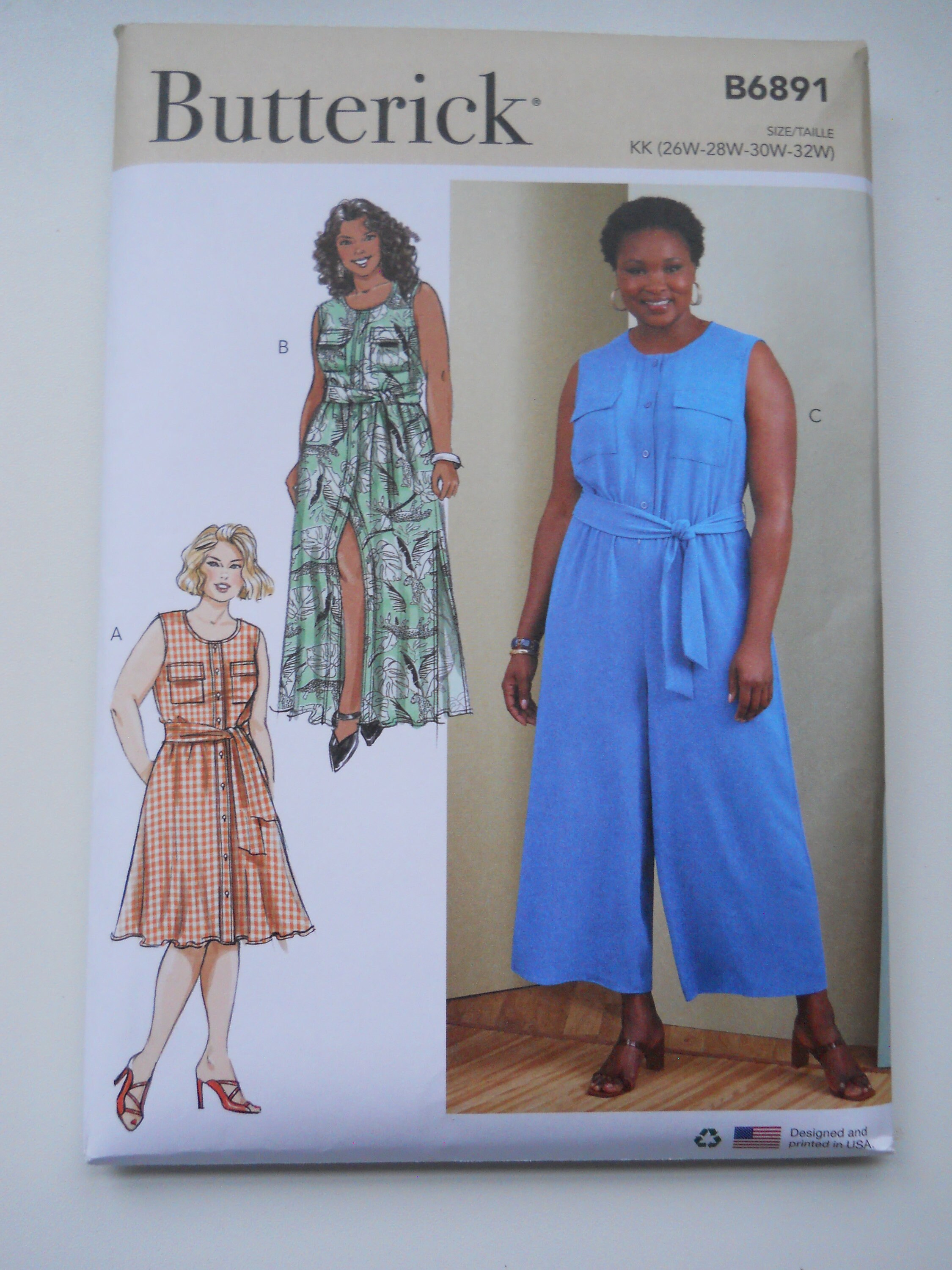 Silky Cropped Jumpsuit & Button Front Dress Butterick B6891