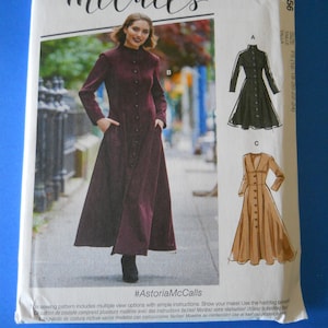 Princess Seam Coat, Dress Plus McCall's M8156 A5 (6-8-10-12-14) OR F5 (16-18-20-22-24) Sewing Pattern for Lined Long Jacket, Button Down