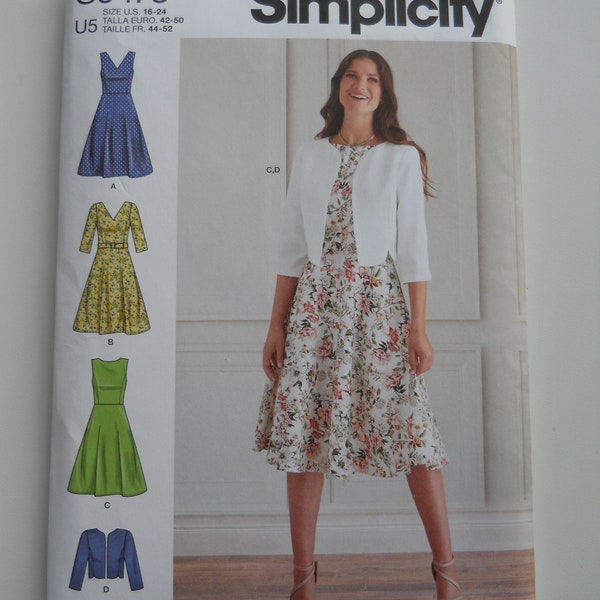 Classic Plus Jacket & Dress Simplicity S9473 H5 (6-14) or U5 (16-24) New Sewing Pattern, A Line Dress, Princess Seam, Lined Bolero Jacket