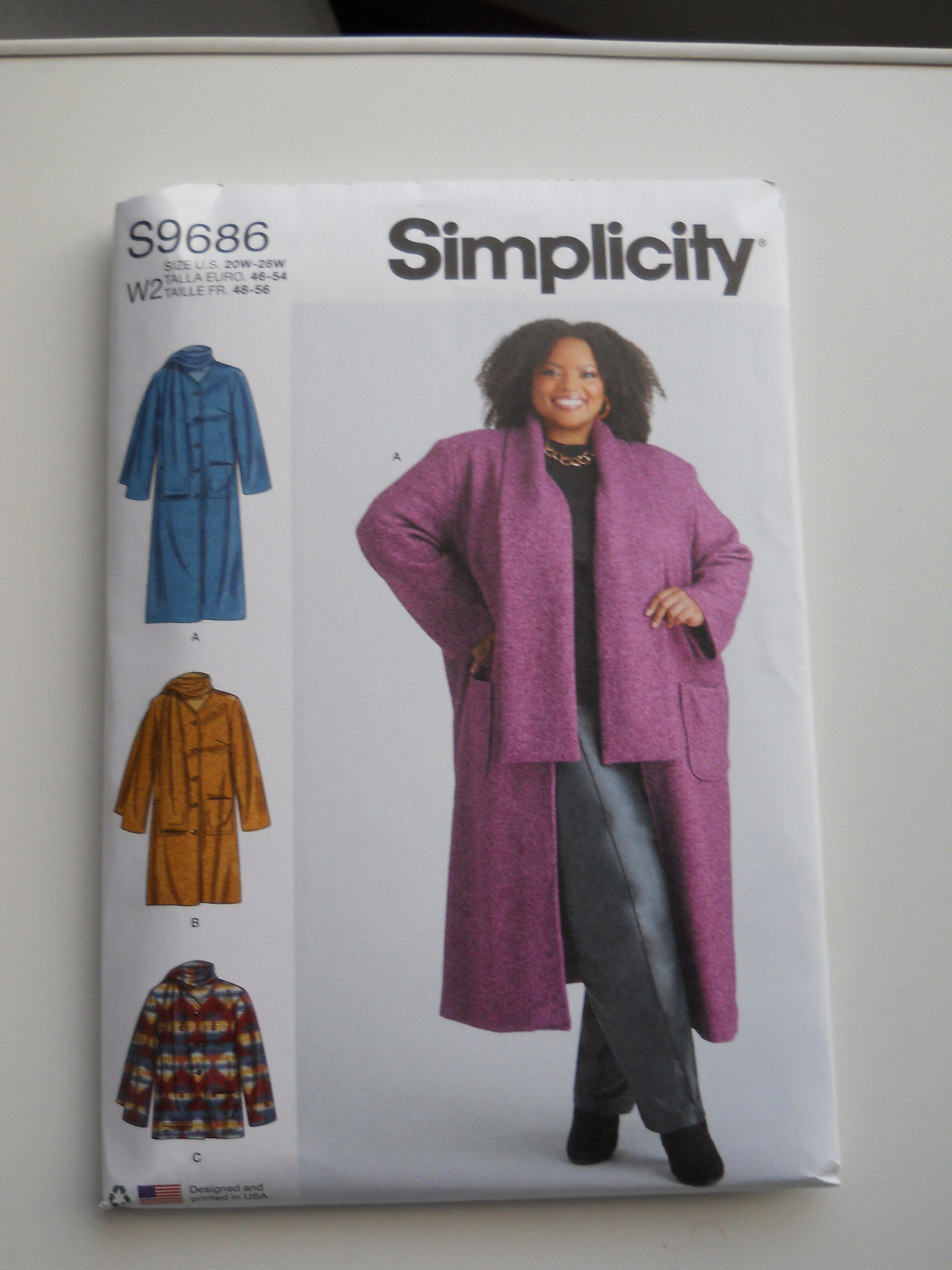 Lined Coat, Attached Scarf Simplicity S9686 W2 (20W-28W) or W3