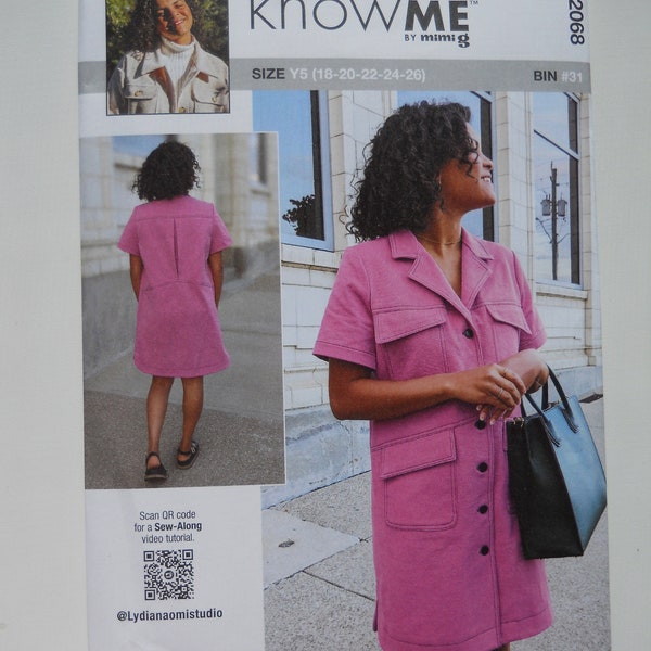 2024 Lydia Naomi Cargo Shirt Dress KnowMe ME2068 K5 (8-16) or Y5 (18-26) New Sewing Pattern, Rounded Shirttail Hem, Sew Along Video, Plus