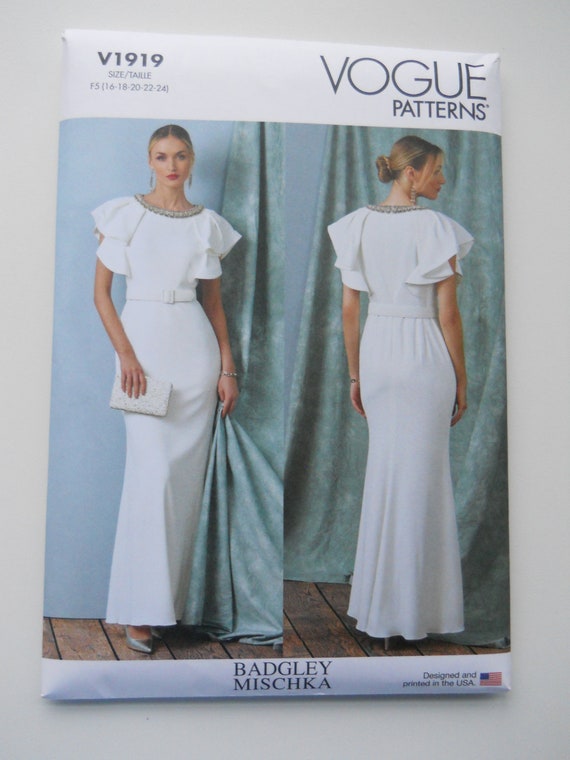 Badgley Mischka Evening Gown Vogue V1919 R11633 B5 (8-16) or F5 (16-24) New  Sewing Pattern for Flounce Sleeve Maxi Dress; Wedding, Formal - Etsy