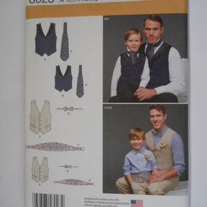 Father Son Vest, Cravat, Tie, Cummerbund Si/mplicity 8023 A (Child S-L/Adult S-XL) Sewing Pattern for Bow Tie, Wedding, Easter, Prom, Formal
