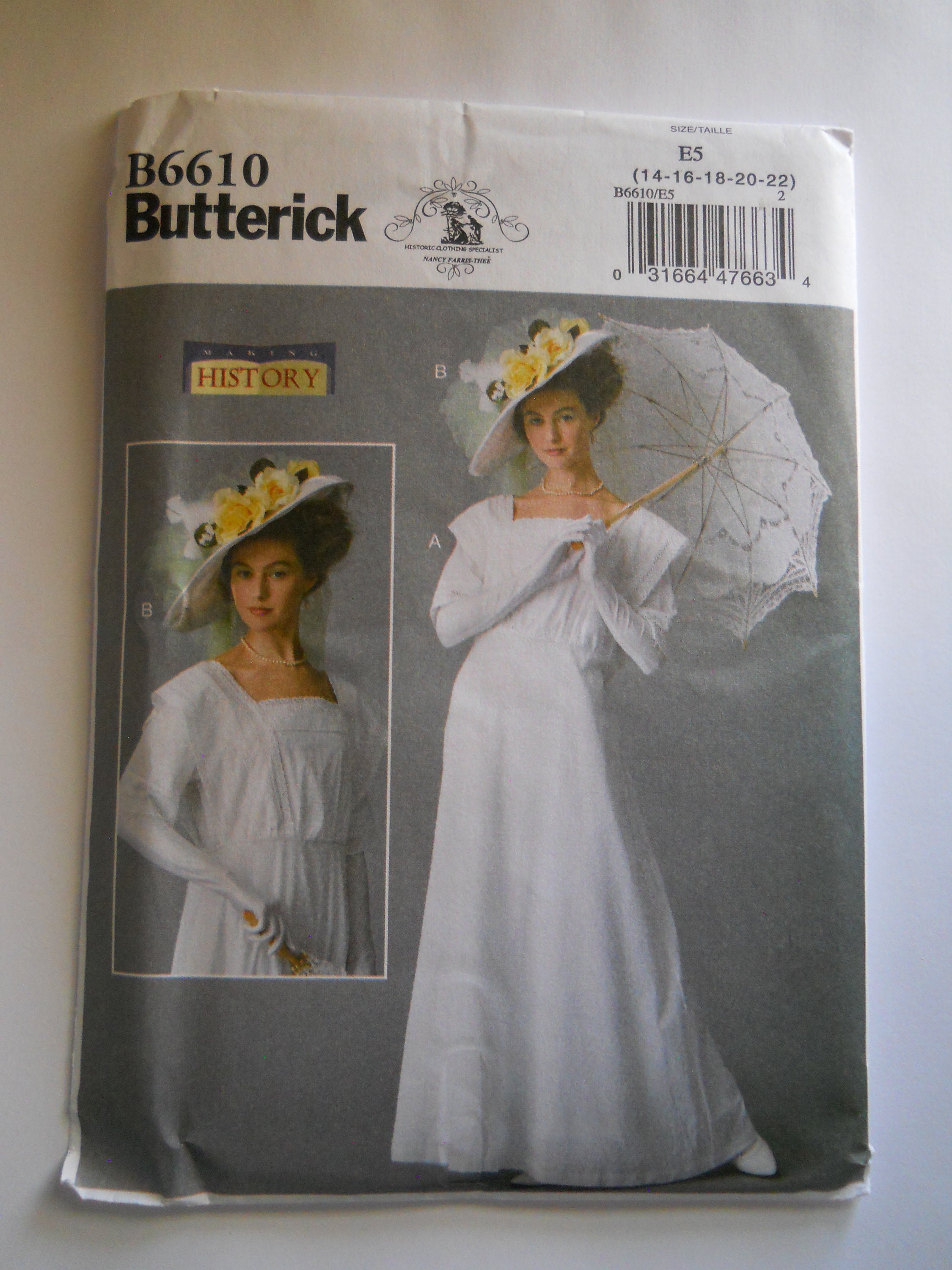Historic Day Dress Butterick B6610 A5 or E5 6-14 Sewing Pattern for Victorian 14-22 Turn of the Century Summer Gown Costume Historic Day Dress Butterick B6610 A5 or E5 6-14 Sewing Pattern for Victorian 14-22 Turn of the Century Summer Gown Costume