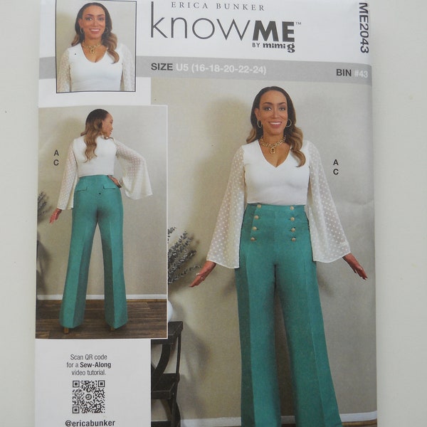 Erica Bunker Bodysuit & Sailor Pants Know Me ME2043 H5 (6-14) or U5 (16-24) New Sewing Pattern, Flare Sleeves, Wide Leg, Sew Along Video