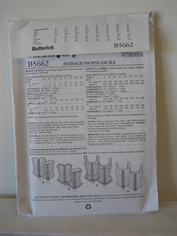 Butterick Patterns B5662 Misses' Corsets, Size EE (14-16-18-20) :  : Home