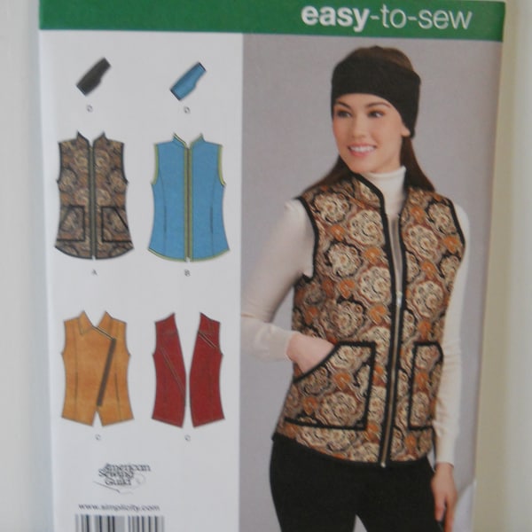 Easy Cozy Zip or Open Vest Simplicity 1499 H5 (6,8,10,12,14) OR U5 (16-18-20-22-24) Sewing Pattern for Vest Option for Angled Zipper