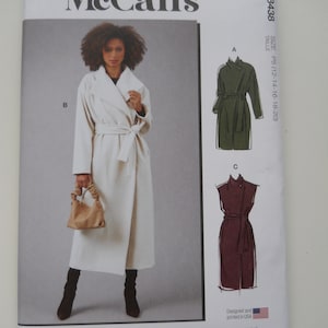Long, Cozy Wrap Coat and Vest McCall's M8438 D5 (4-12) or P5 (12-20) New Sewing Pattern, Belted Jacket, Partially Lined, Dropped Shoulders