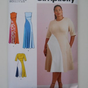 2024 Fitted Color Block Dress Simplicity S9887 W2 (20W-28W) or W3 (30W-38W) New Sewing Pattern, Princess Seam, High Neckline, Sleeveless