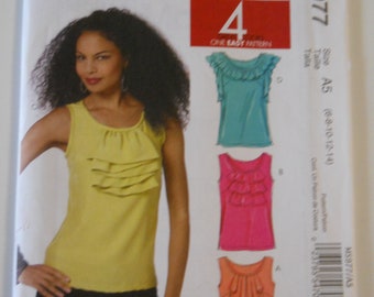 Easy Sleeveless for Wovens McCall's M5977 A5 (Sizes 6-8-10-12-14) Uncut Sewing Pattern for Summer Blouse with 4 Ruffle Variations, Cosplay