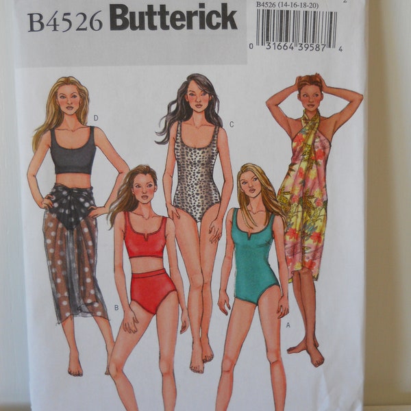 Tank or Modest Bikini Butterick B4526 AA (6-8-10-12) OR EE (14-16-18-20) Swimsuit Sewing Pattern for One Piece or Two Piece & Sarong, Swim